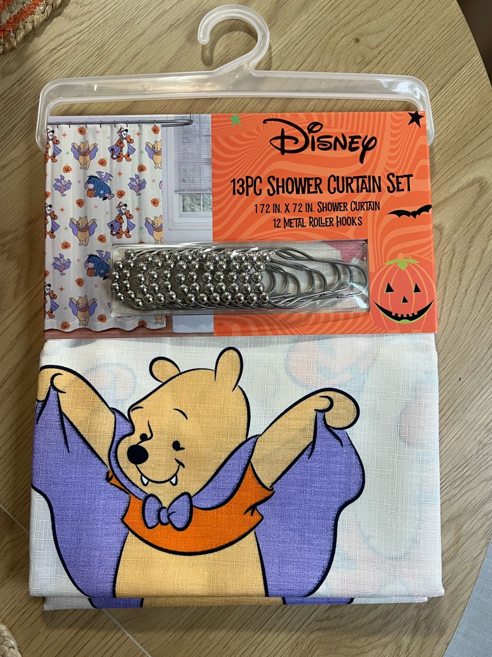 Disney Winnie the Pooh Orange and Purple Halloween Shower Curtain Set